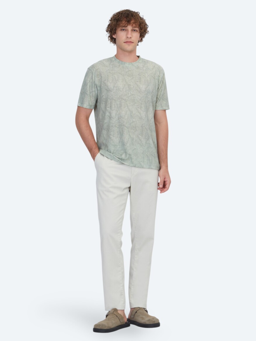 Green Printed Cotton Blended T-Shirt - 2