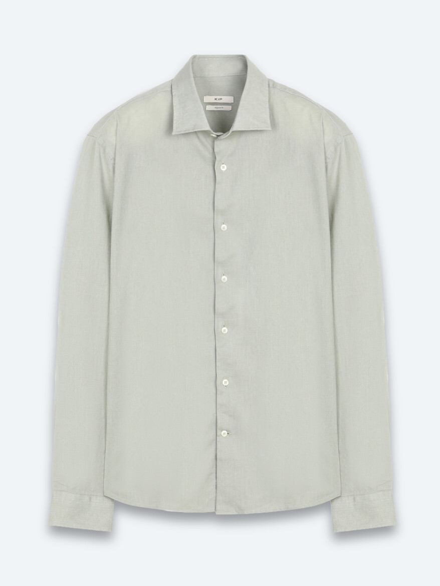 Green Regular Fit Long Weaving Casual Cotton Blended Shirt - 6