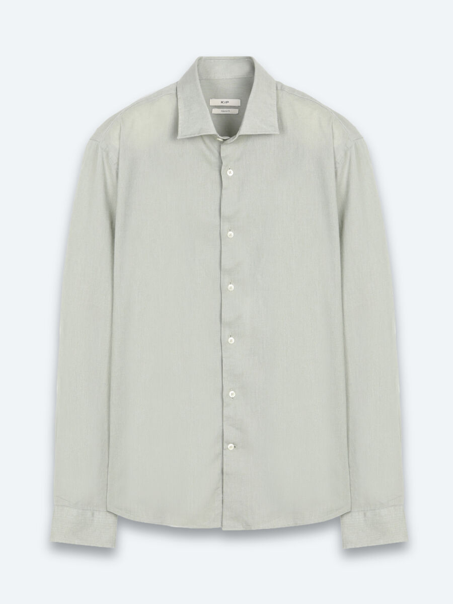 Green Regular Fit Long Weaving Casual Cotton Blended Shirt - 6