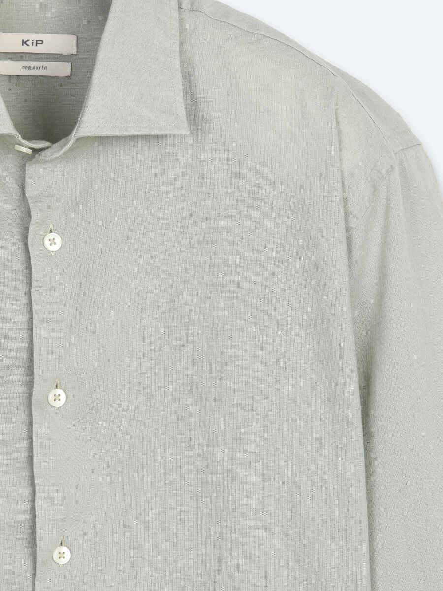 Green Regular Fit Long Weaving Casual Cotton Blended Shirt - 7