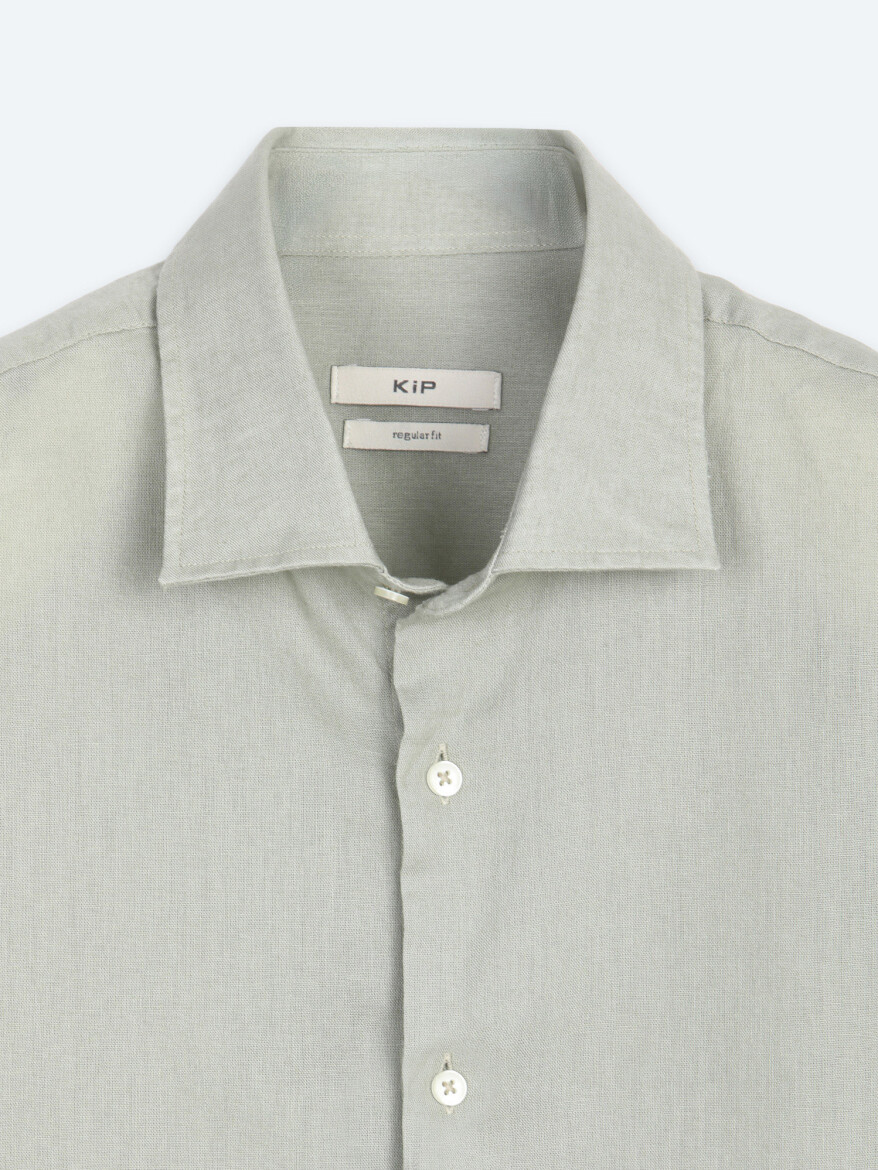 Green Regular Fit Long Weaving Casual Cotton Blended Shirt - 8