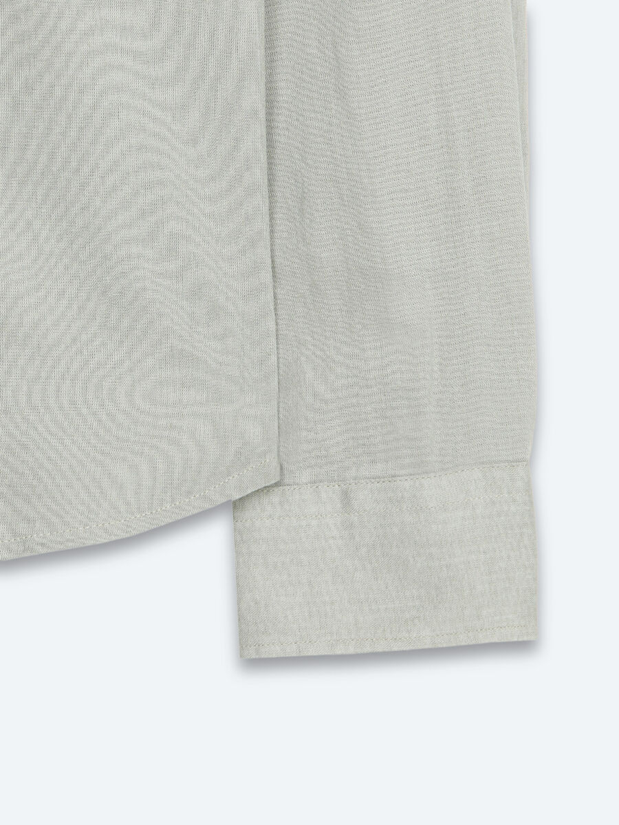 Green Regular Fit Long Weaving Casual Cotton Blended Shirt - 9