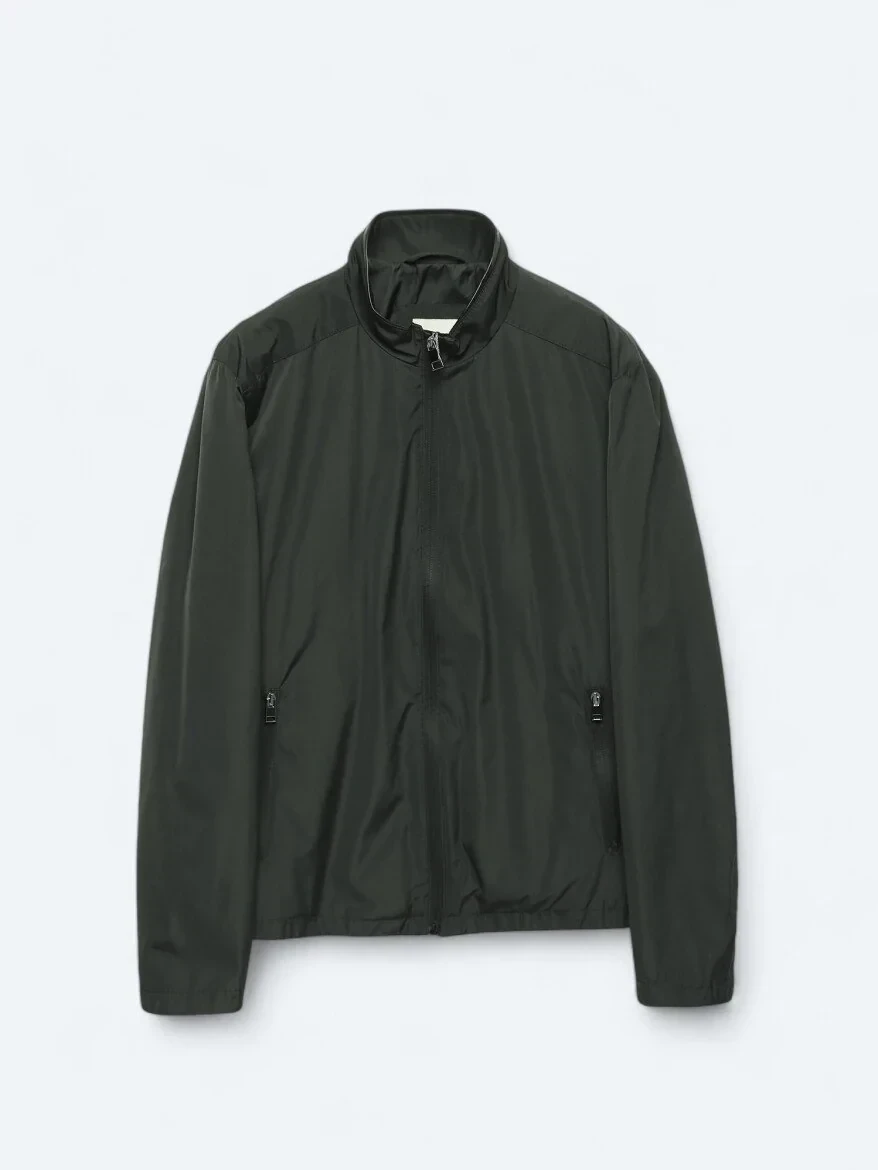 Green Regular Fit Turtleneck Casual Weaving Coat 