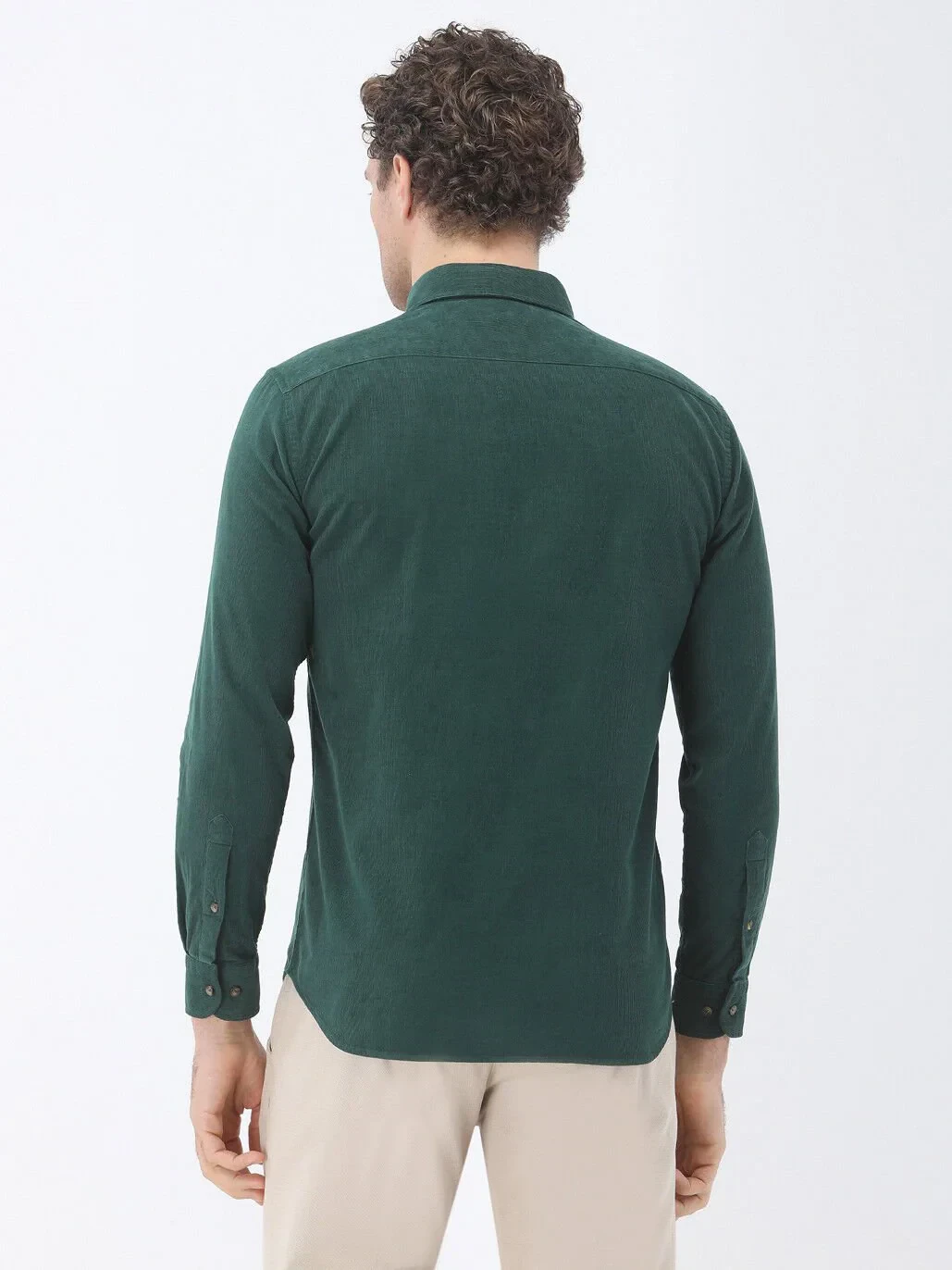 Green Ribbed Regular Fit Weaving Casual 100% Cotton Shirt - 4