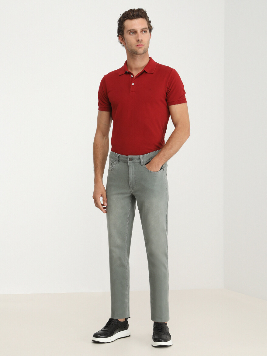 Green Slim Fit Denim Cotton Blended Trousers - KİP