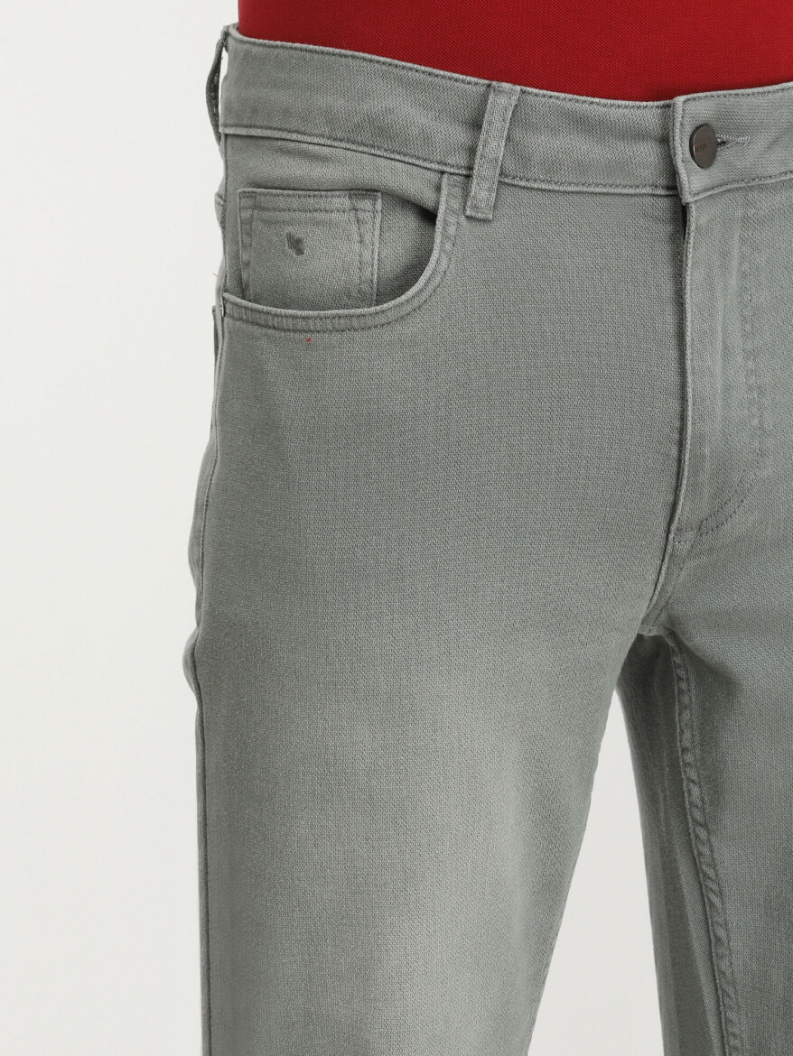 Green Slim Fit Denim Cotton Blended Trousers - 3
