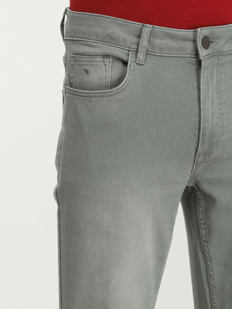 Green Slim Fit Denim Cotton Blended Trousers - 3