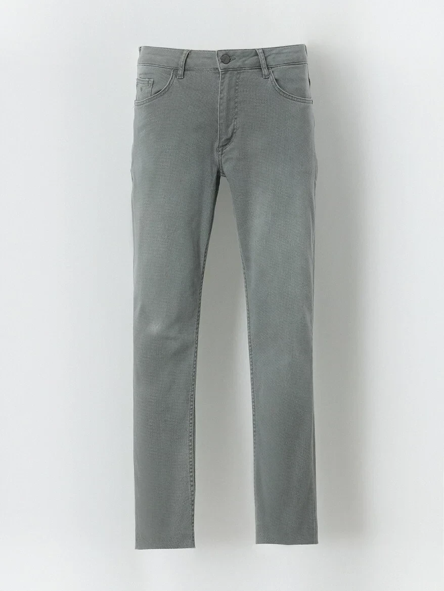 Green Slim Fit Denim Cotton Blended Trousers - 5