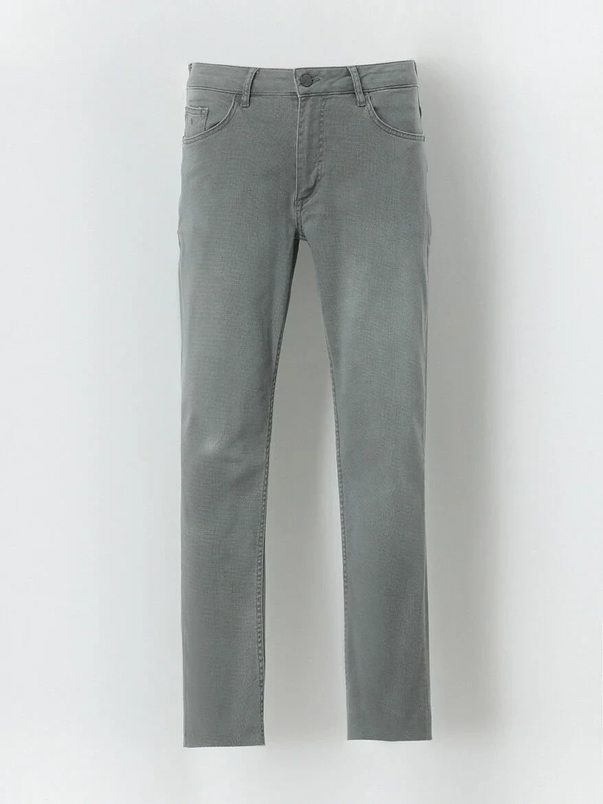 Green Slim Fit Denim Cotton Blended Trousers - 5