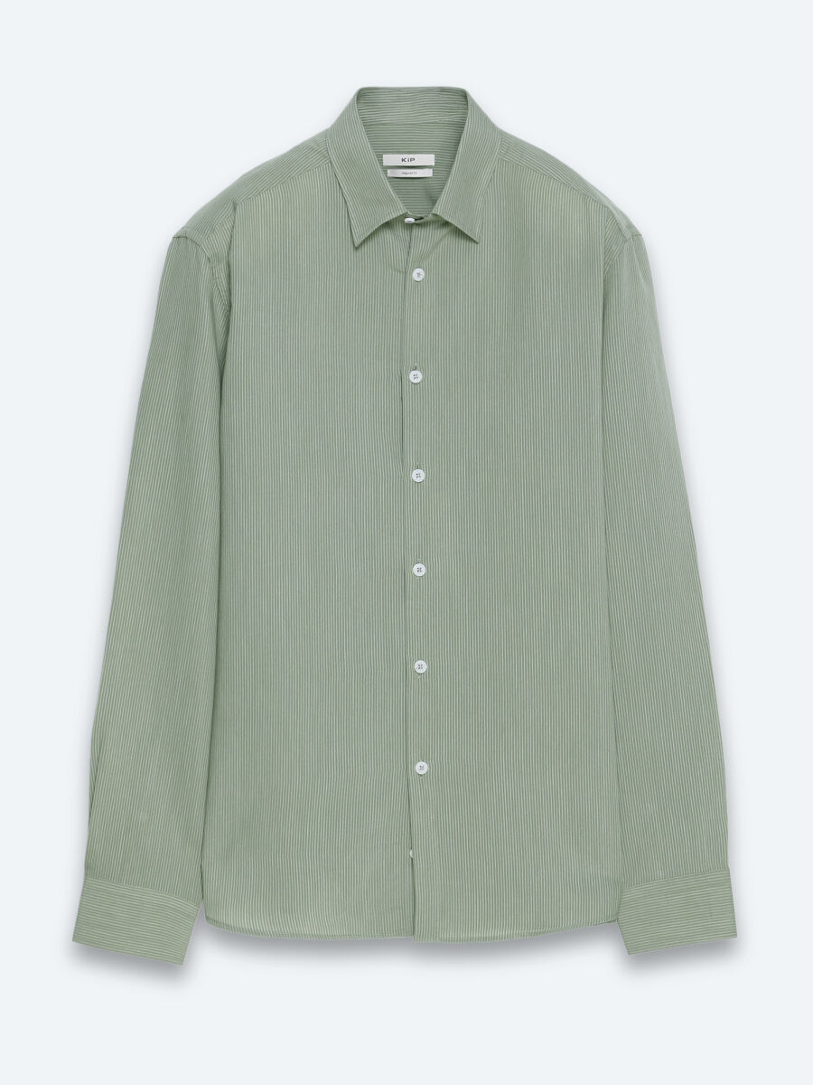 Green Striped Regular Fit Long Weaving Casual Shirt - 6