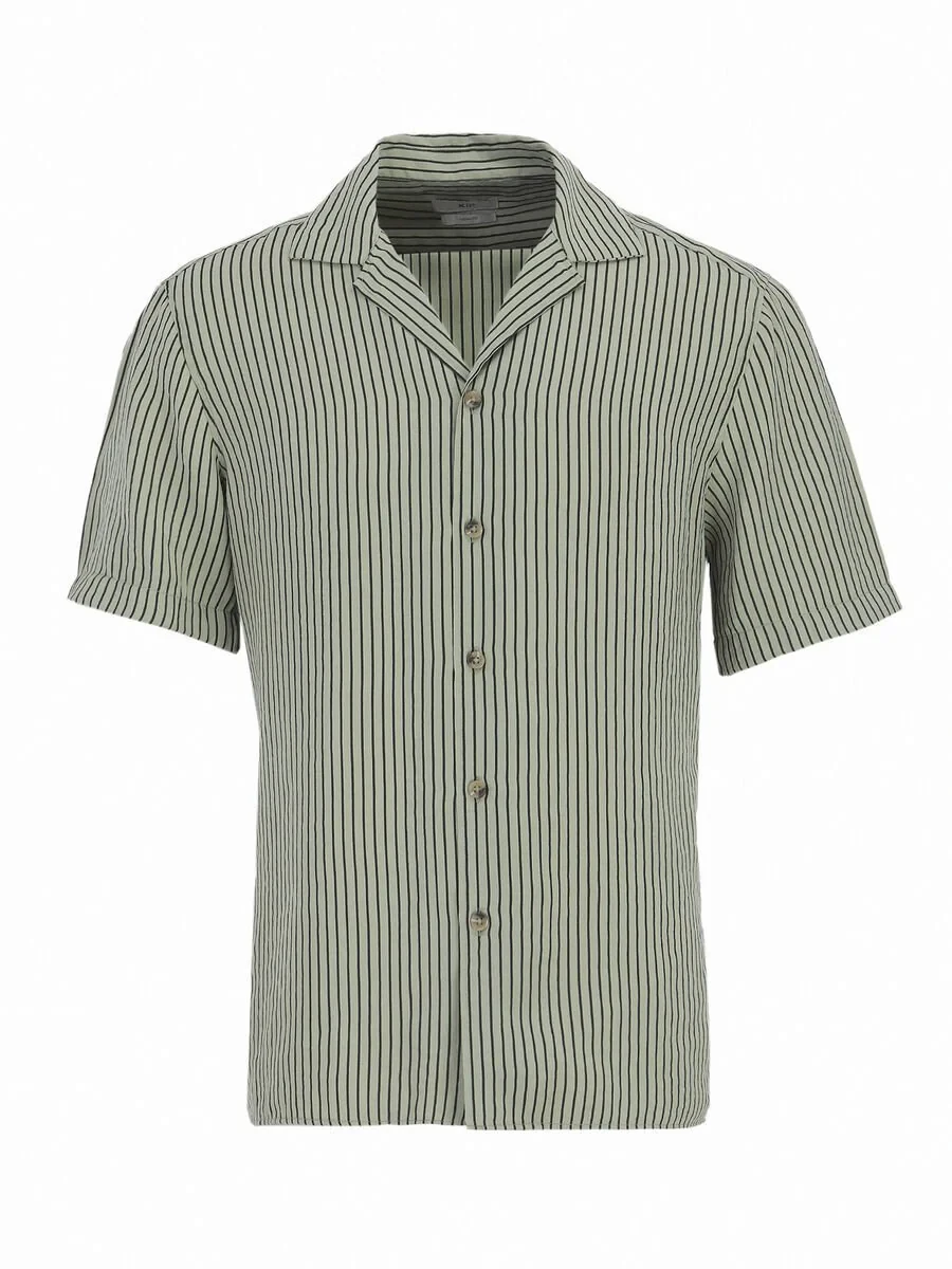Green Striped Regular Fit Weaving Casual Shirt - 5