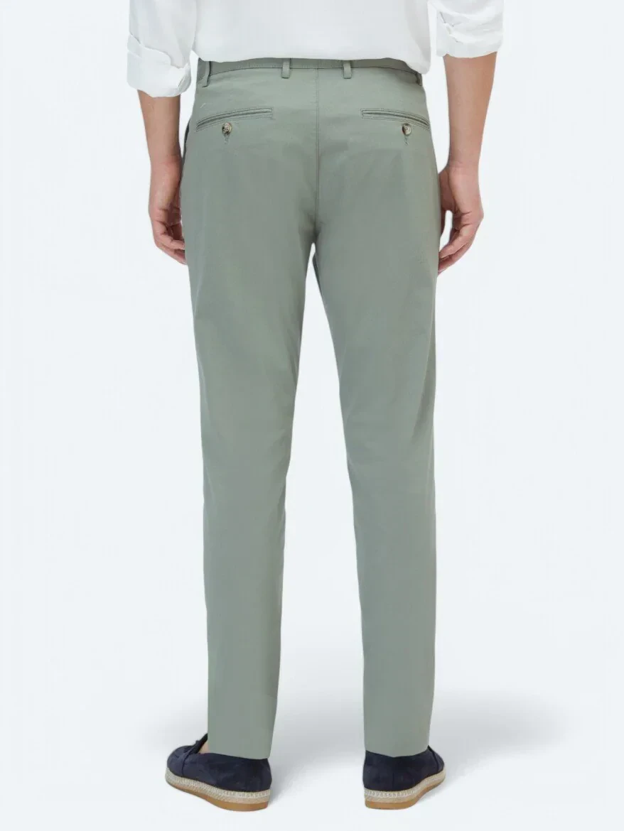 Green Weaving Regular Fit Casual Cotton Blended Trousers - 4