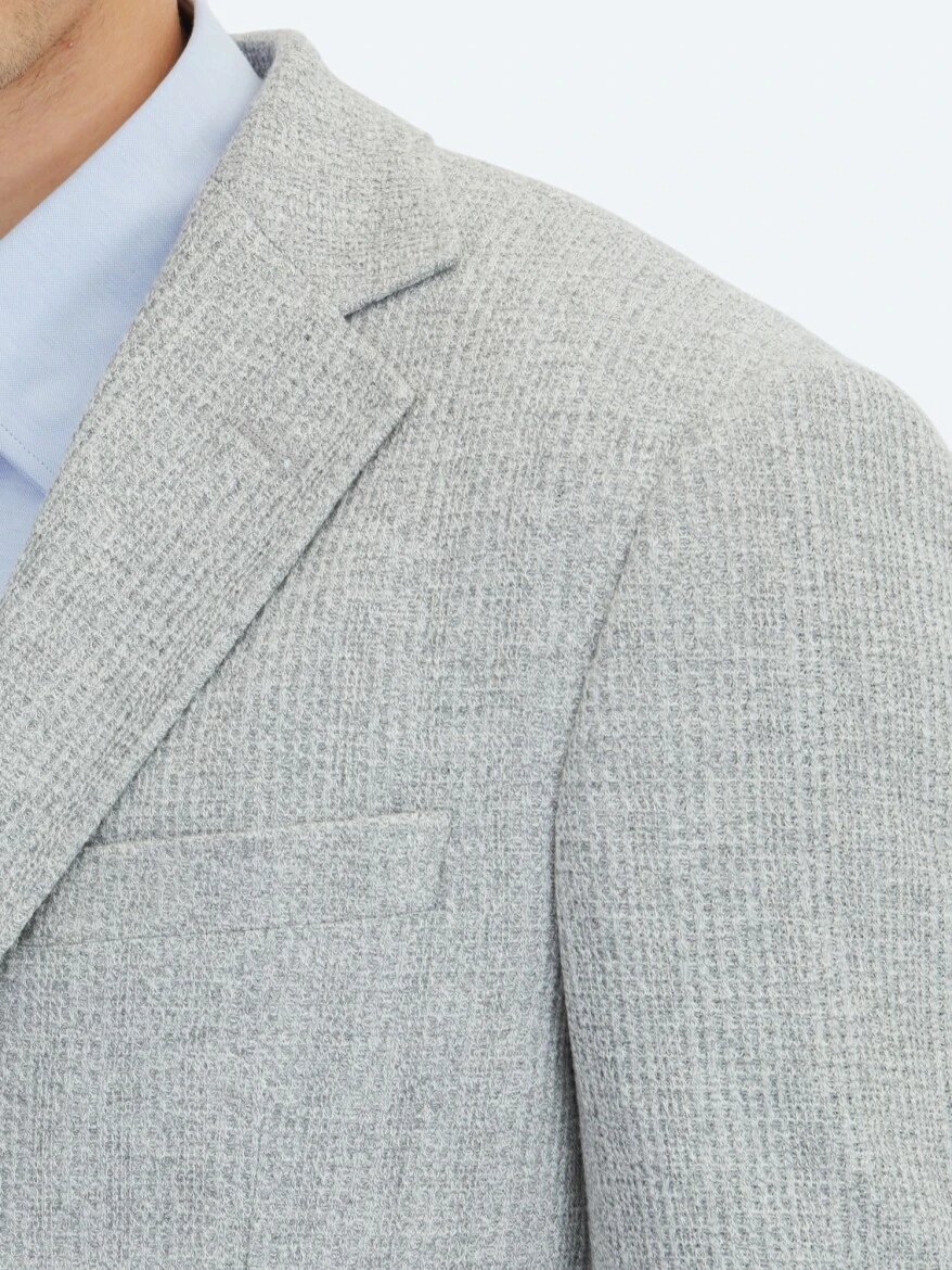 Grey Checkered Modern Fit Cotton Blended Jacket - 5