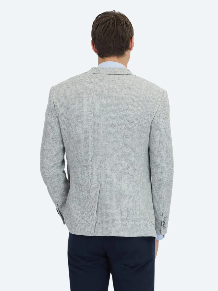 Grey Checkered Modern Fit Cotton Blended Jacket - 6