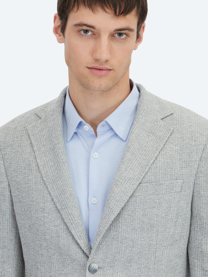 Grey Checkered Modern Fit Cotton Blended Jacket - 4