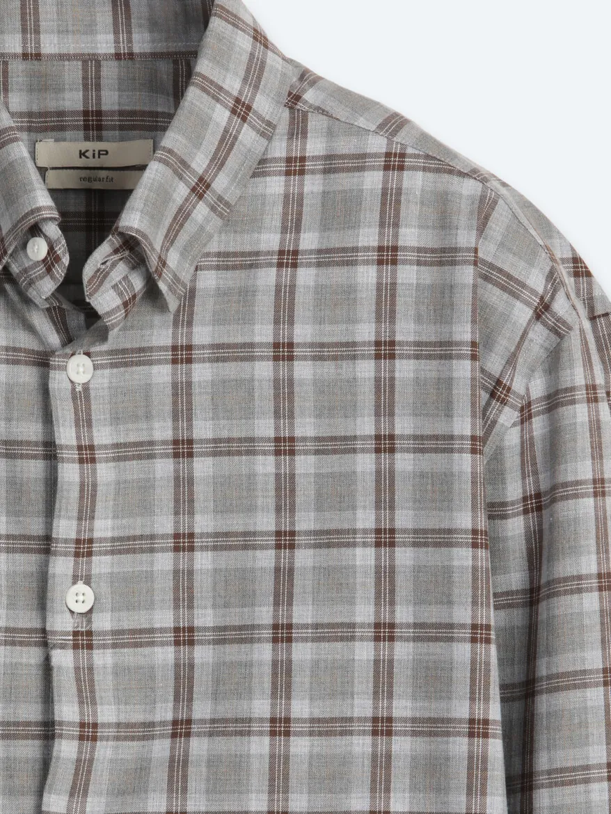 Grey Checkered Regular Fit Long Weaving Casual 100% Cotton Shirt - 8