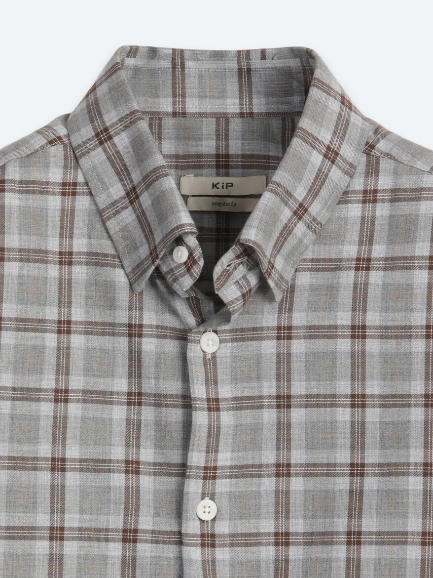 Grey Checkered Regular Fit Long Weaving Casual 100% Cotton Shirt - 9
