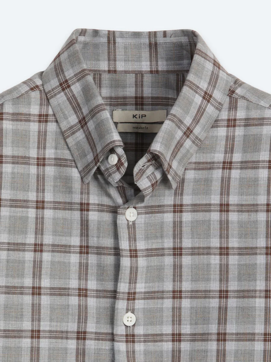 Grey Checkered Regular Fit Long Weaving Casual 100% Cotton Shirt - 9