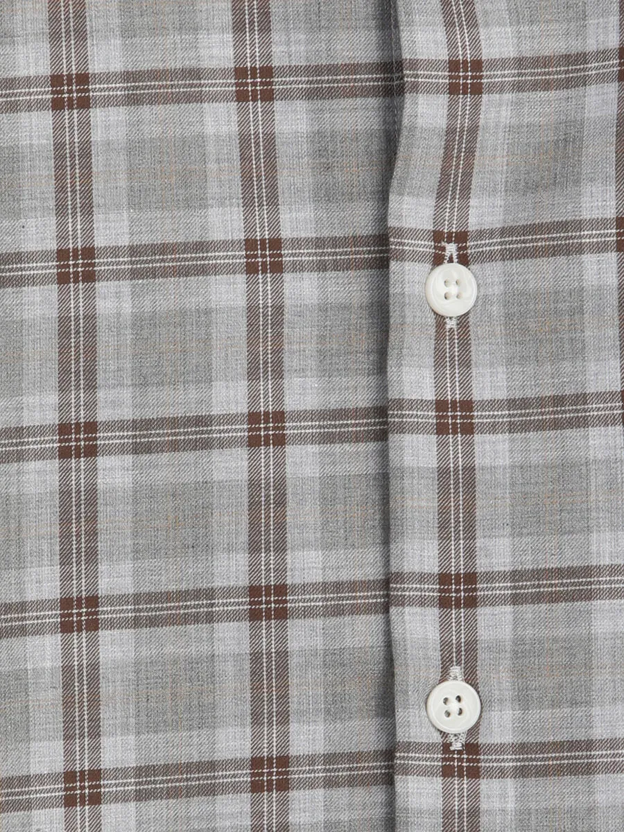 Grey Checkered Regular Fit Long Weaving Casual 100% Cotton Shirt - 12