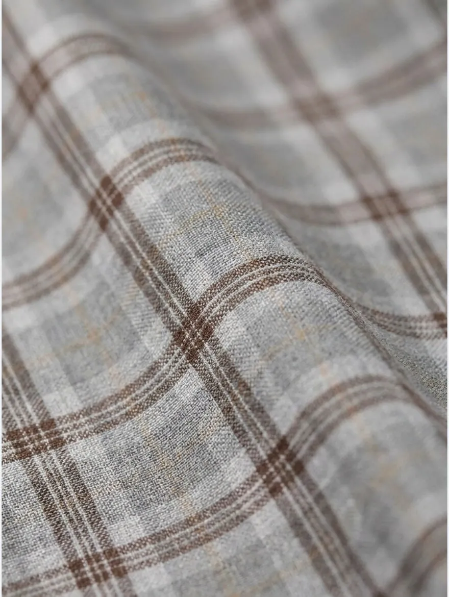 Grey Checkered Regular Fit Long Weaving Casual 100% Cotton Shirt - 13