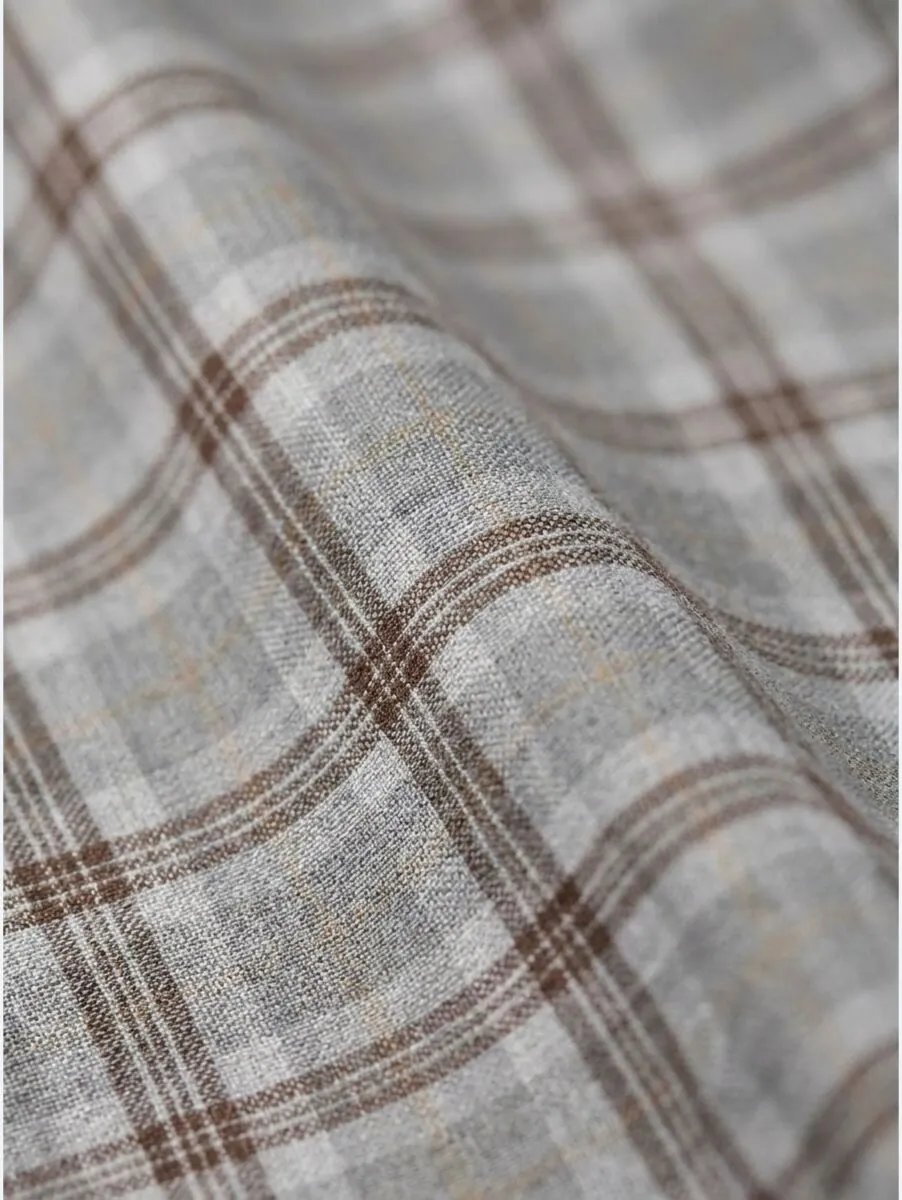 Grey Checkered Regular Fit Long Weaving Casual 100% Cotton Shirt - 13