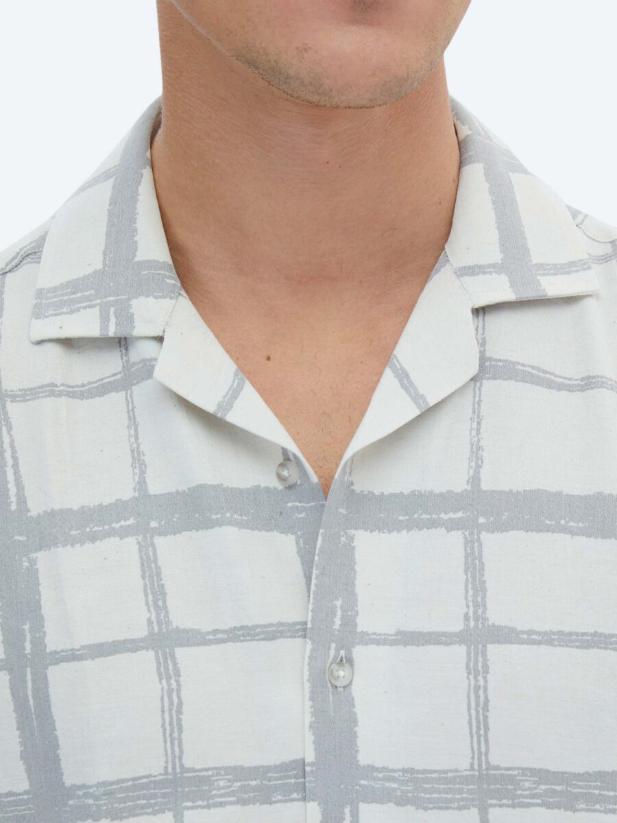 Grey Checkered Regular Fit Weaving Casual Cotton Blended Shirt - 4