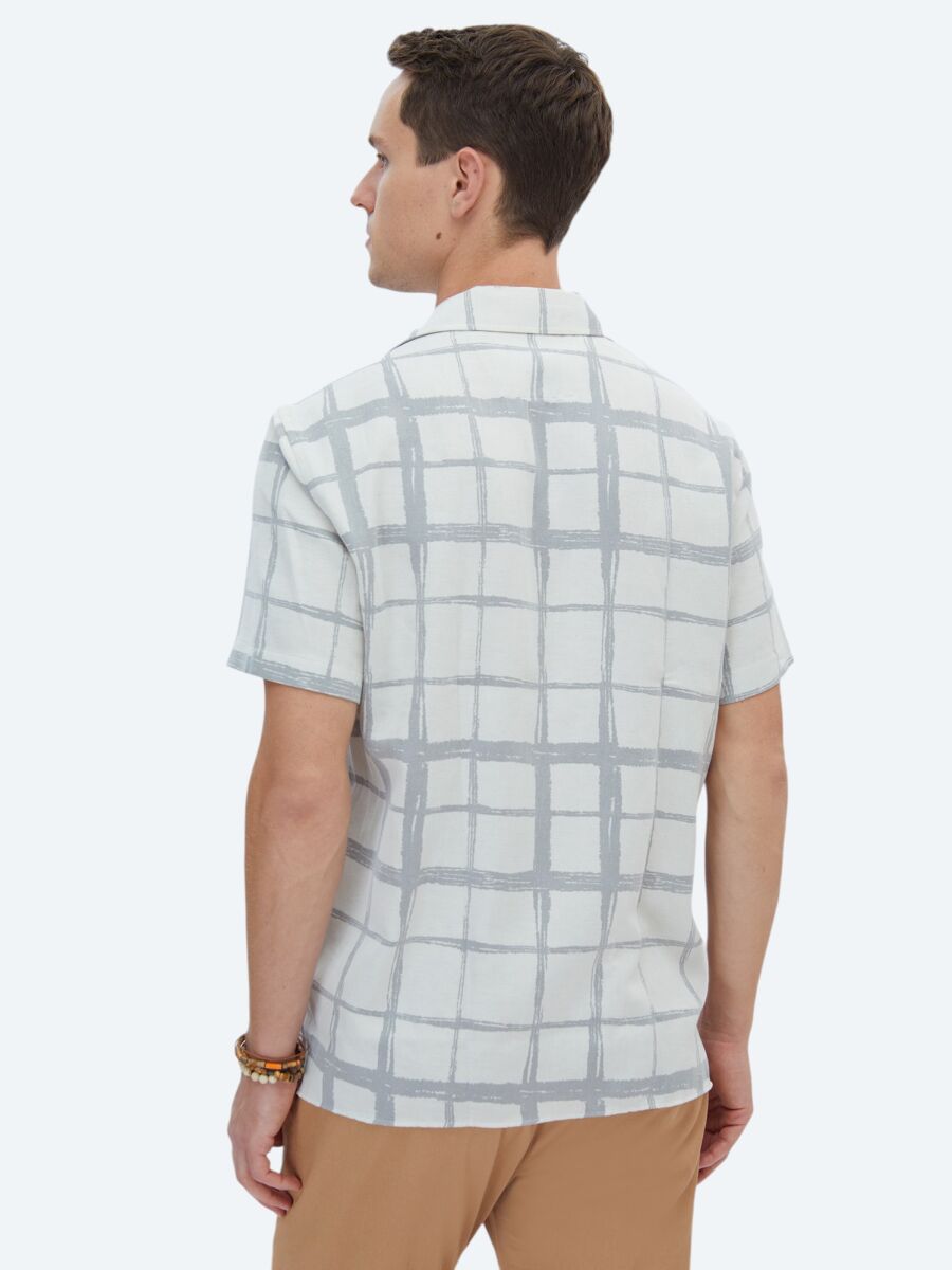 Grey Checkered Regular Fit Weaving Casual Cotton Blended Shirt - 5