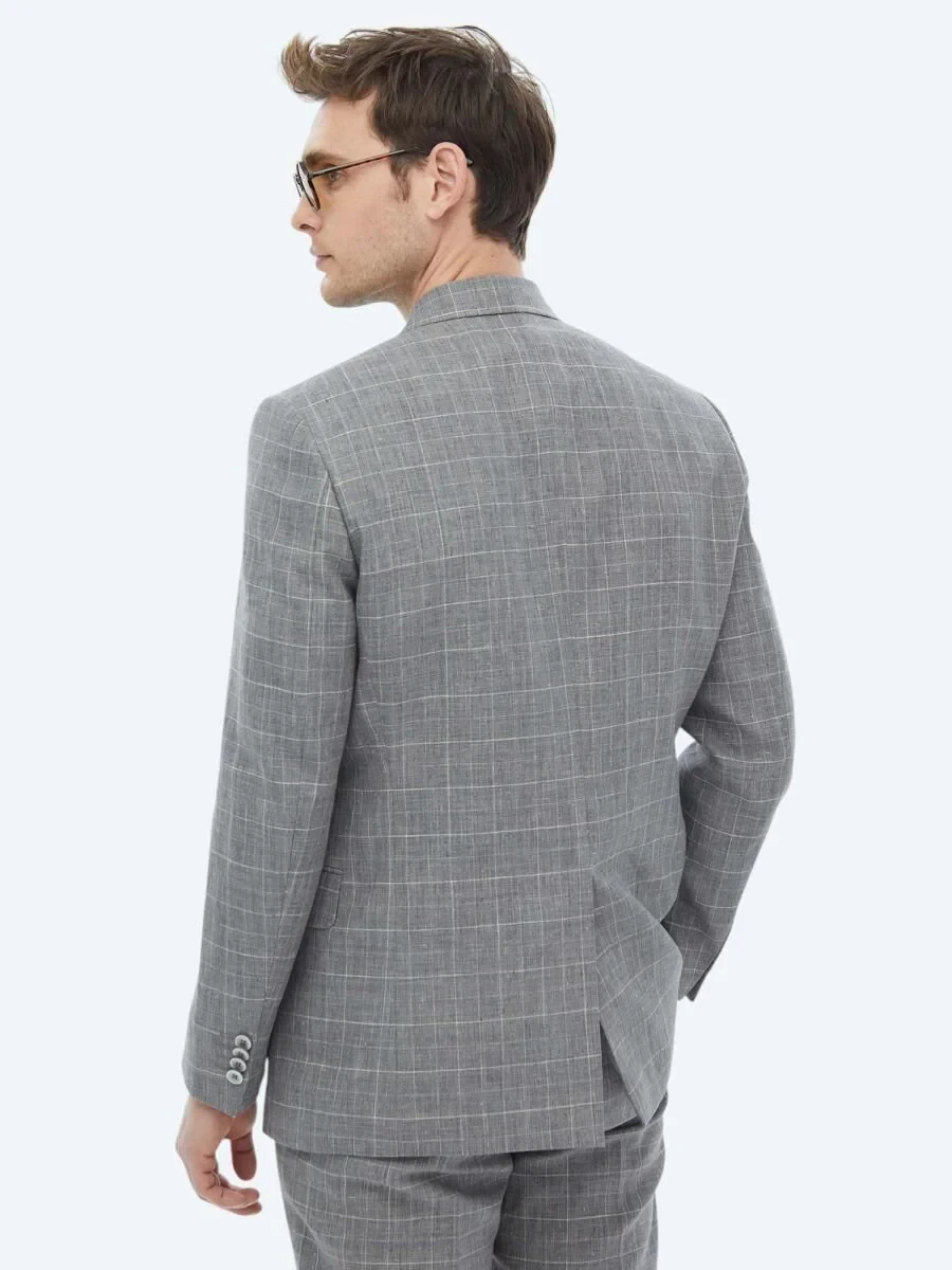 Grey Checkered Slim Fit Cotton Blended Suit - 8
