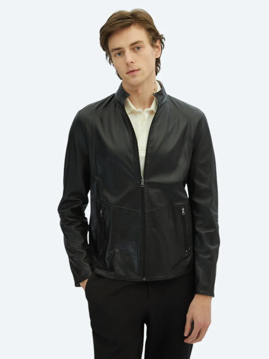 Grey Double-Sided Leather Coat - 1