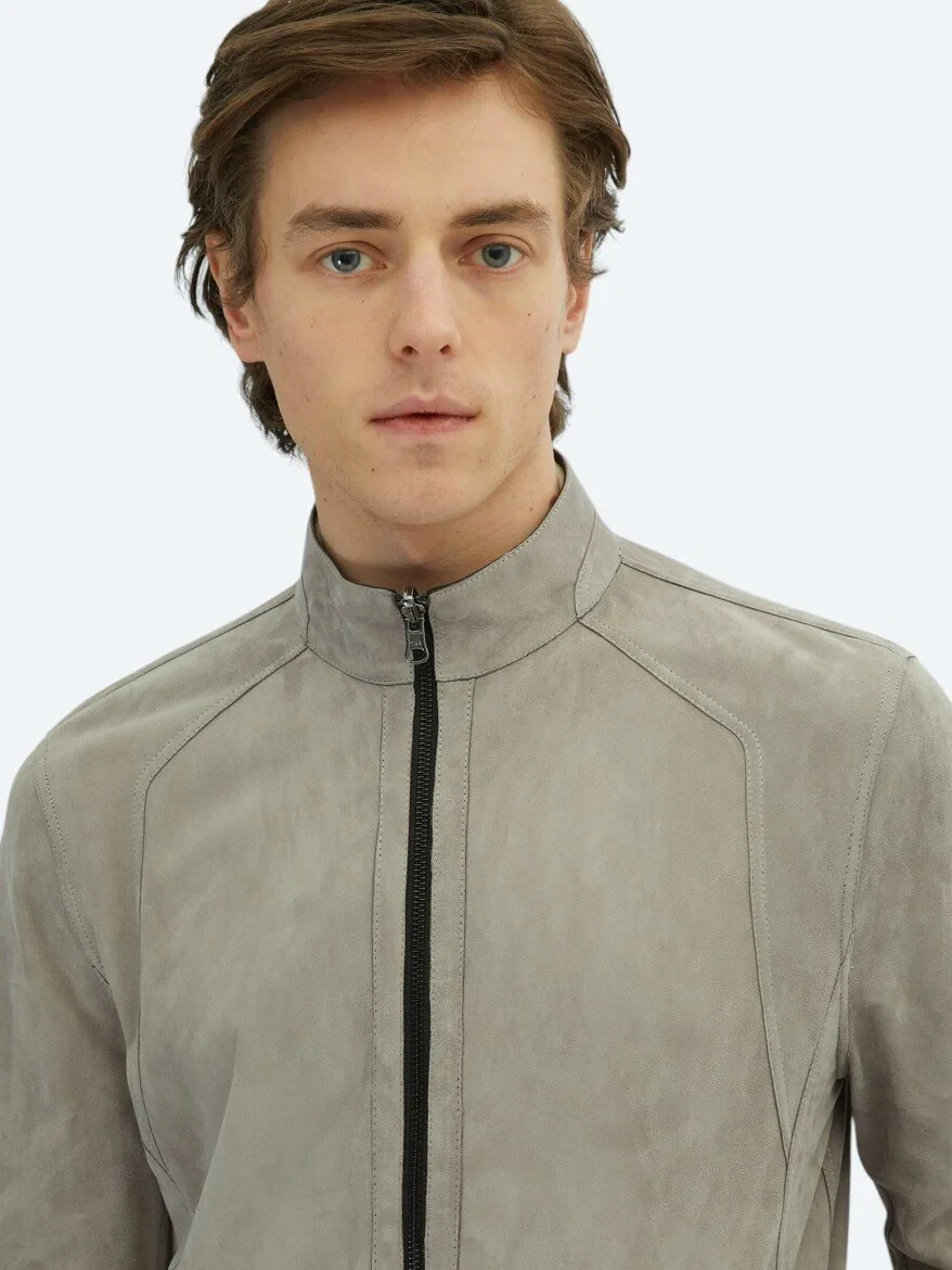Grey Double-Sided Leather Coat - 5