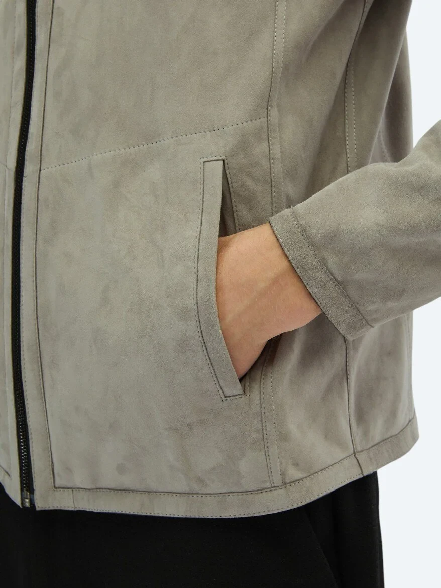 Grey Double-Sided Leather Coat - 7