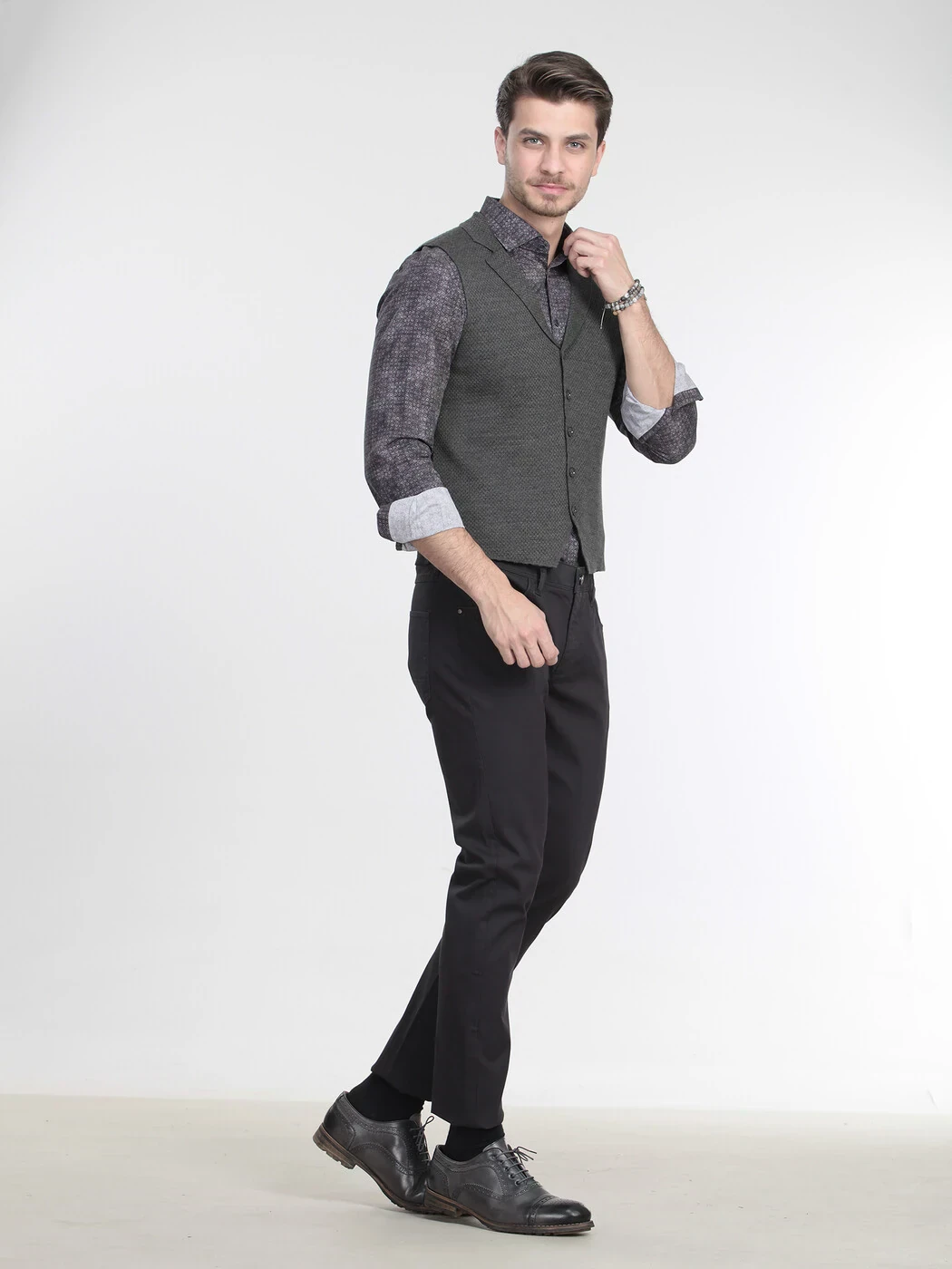 Grey Fitted Fit Casual Knitting Knit Vest - 3