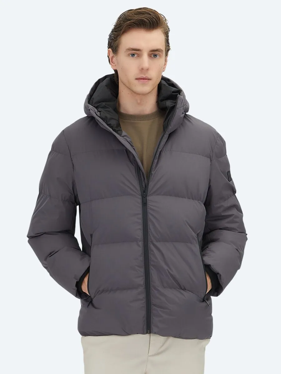 Grey Hooded Casual Weaving Coat - 1