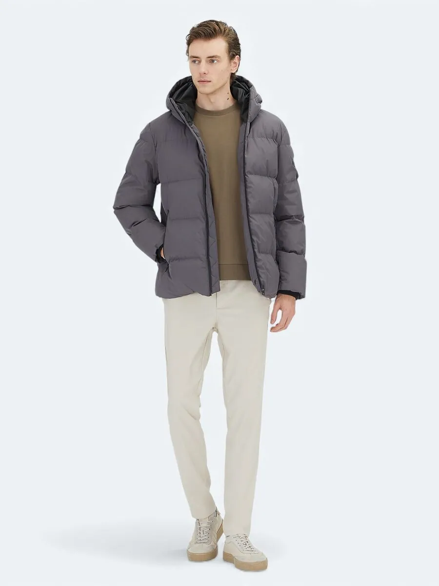 Grey Hooded Casual Weaving Coat - 2