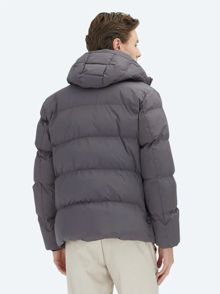 Grey Hooded Casual Weaving Coat - 5