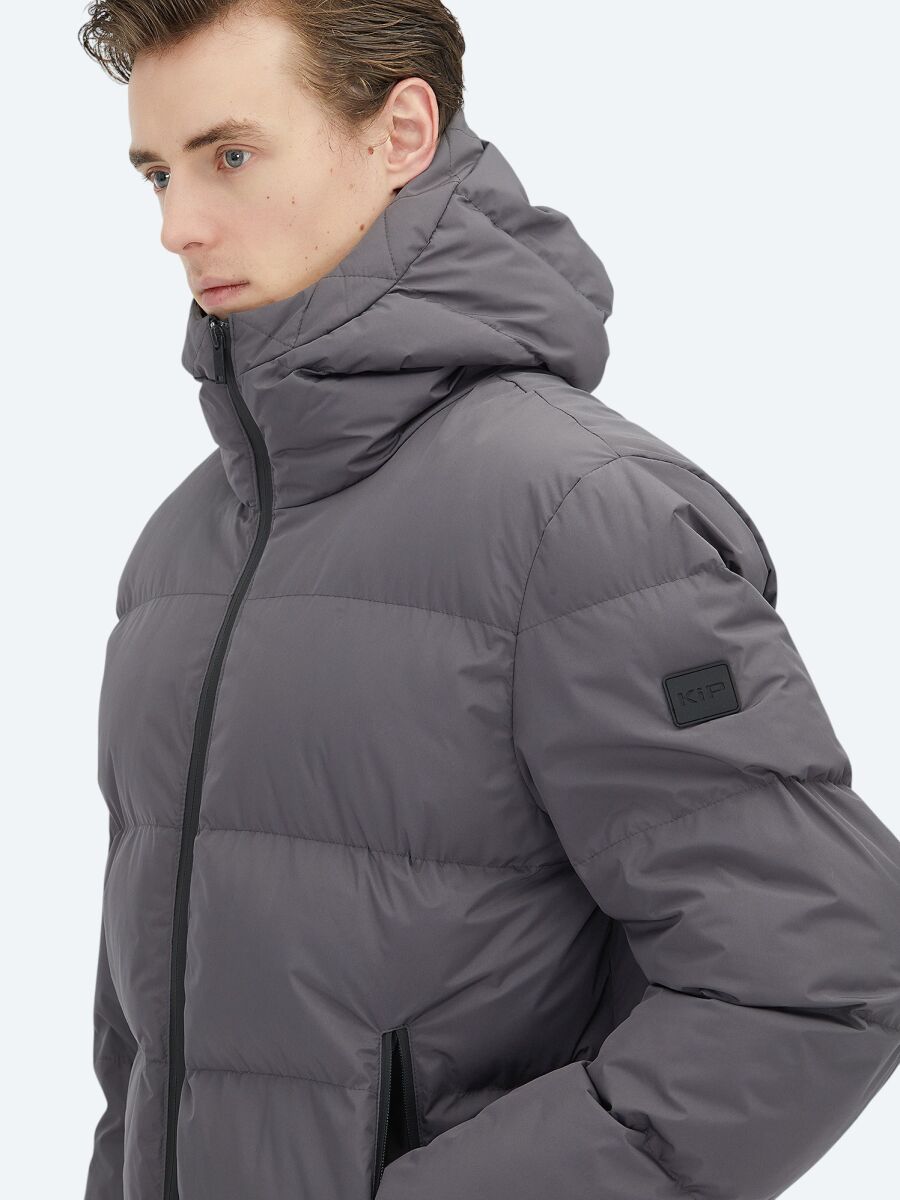 Grey Hooded Casual Weaving Coat - 3