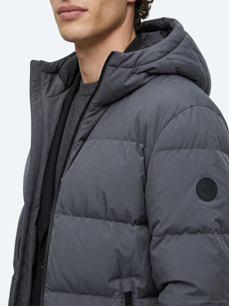 Grey Hooded Casual Weaving Coat - 4