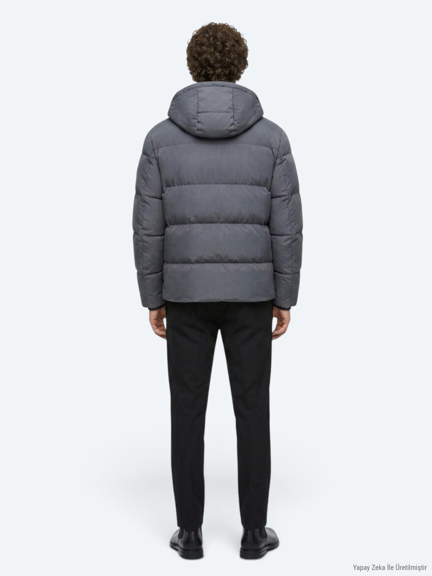 Grey Hooded Casual Weaving Coat - 5