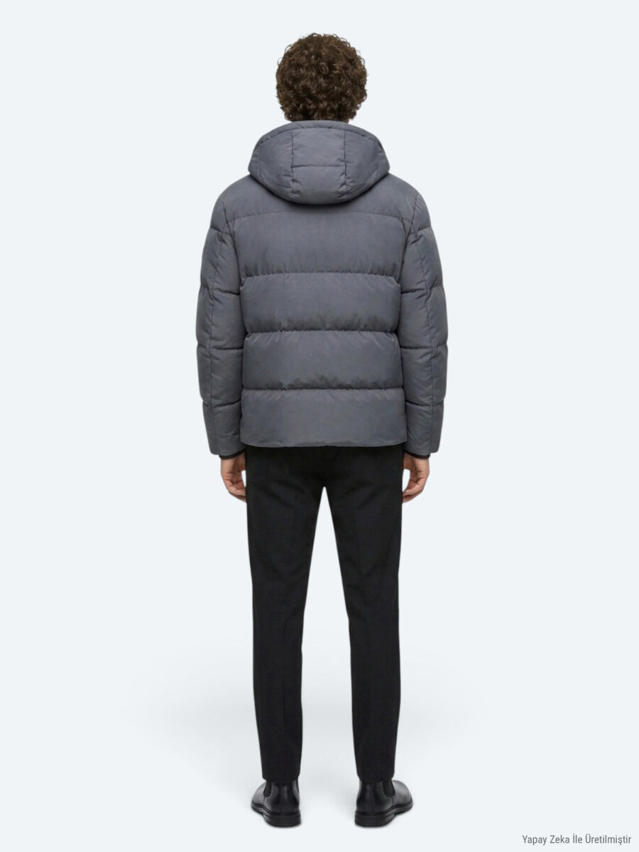 Grey Hooded Casual Weaving Coat - 5