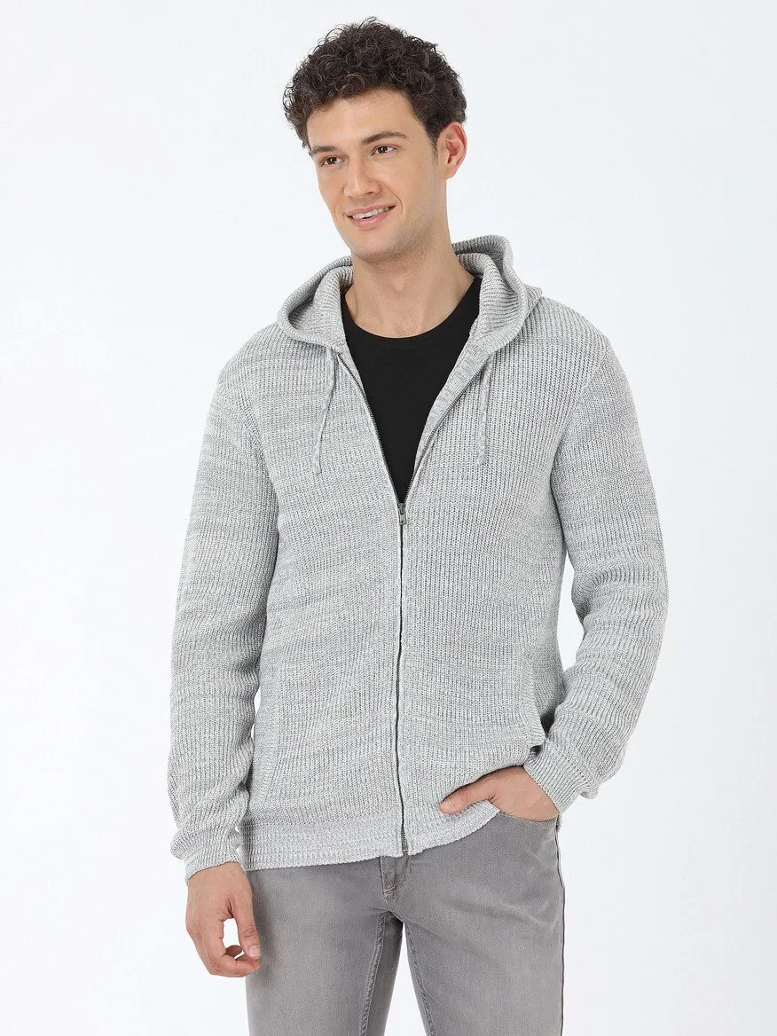 Grey Hooded Wool Blended Cardigan - 1