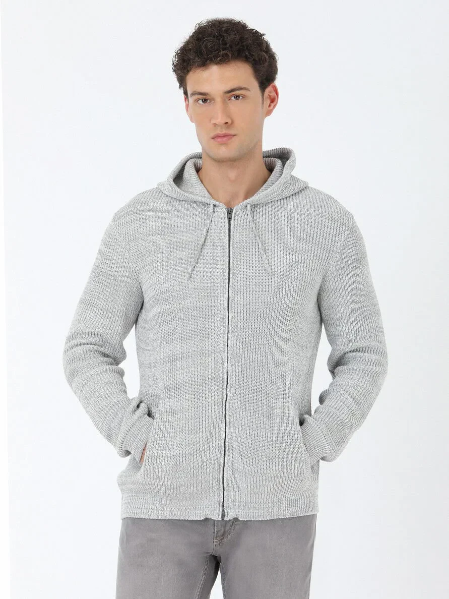Grey Hooded Wool Blended Cardigan - 2