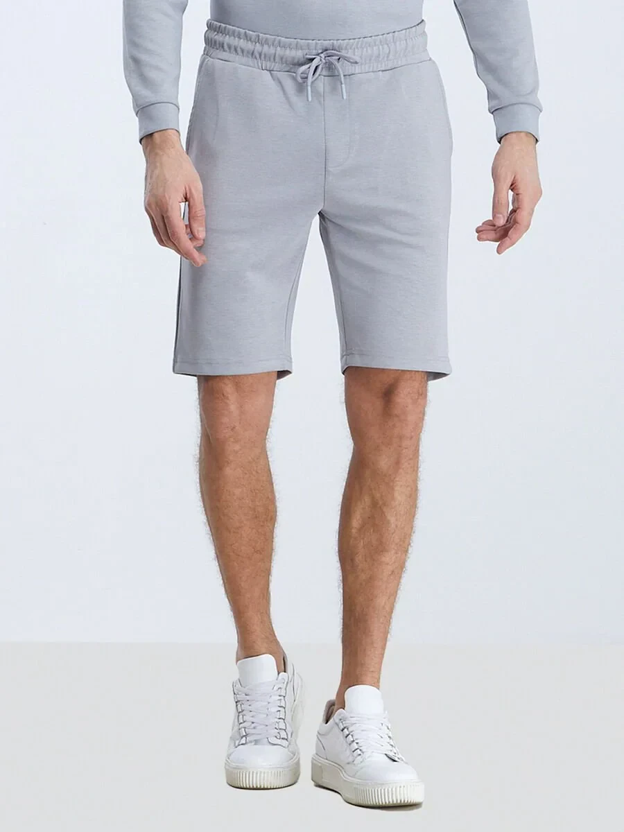Grey Knitting Jogging Fit Sport Bermuda - 1