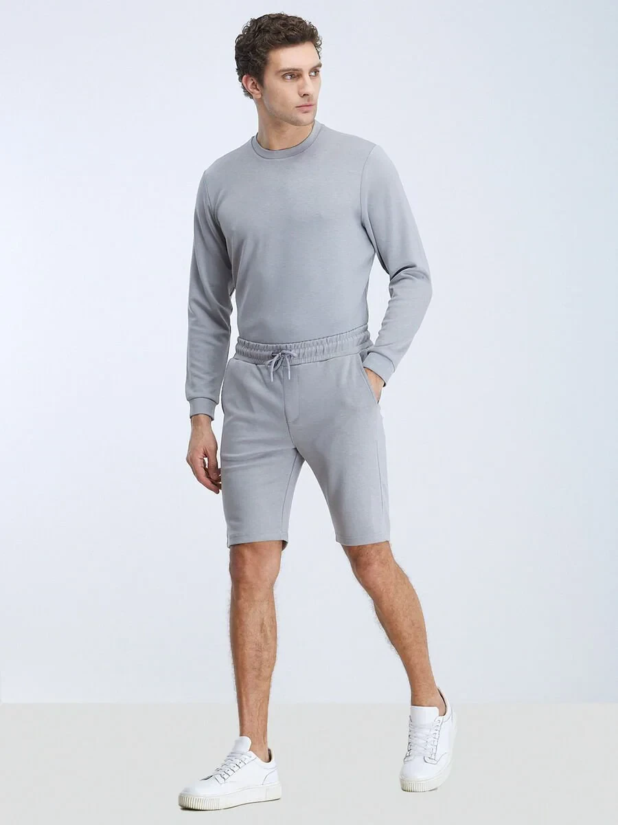 Grey Knitting Jogging Fit Sport Bermuda - 2