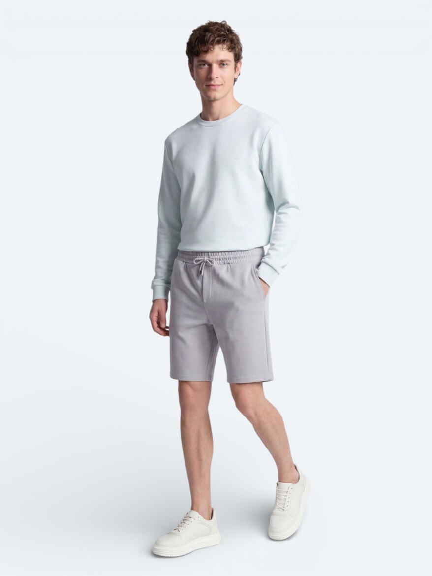 Grey Knitting Regular Fit Casual Bermuda - 3