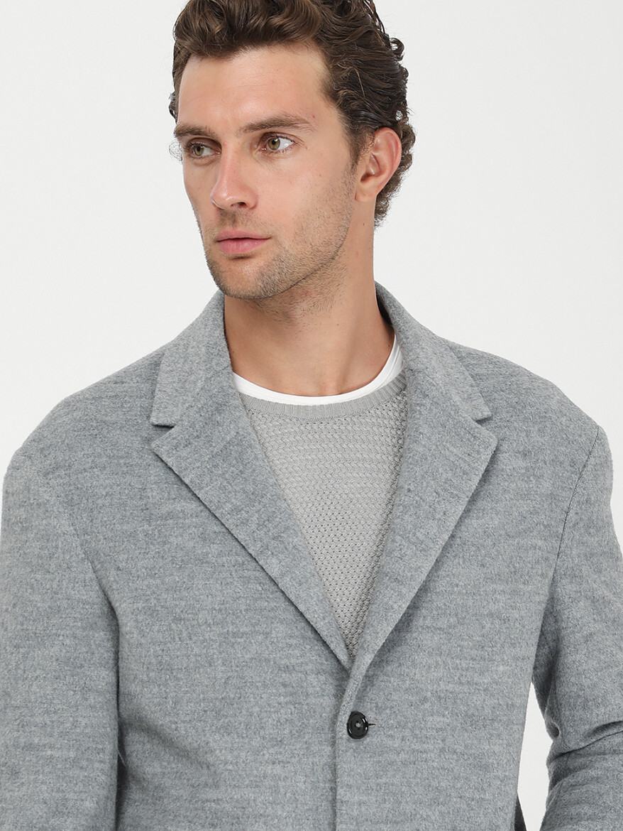 Grey Loose Fit Butterfly Collar Classical Knitting Overcoat - 2