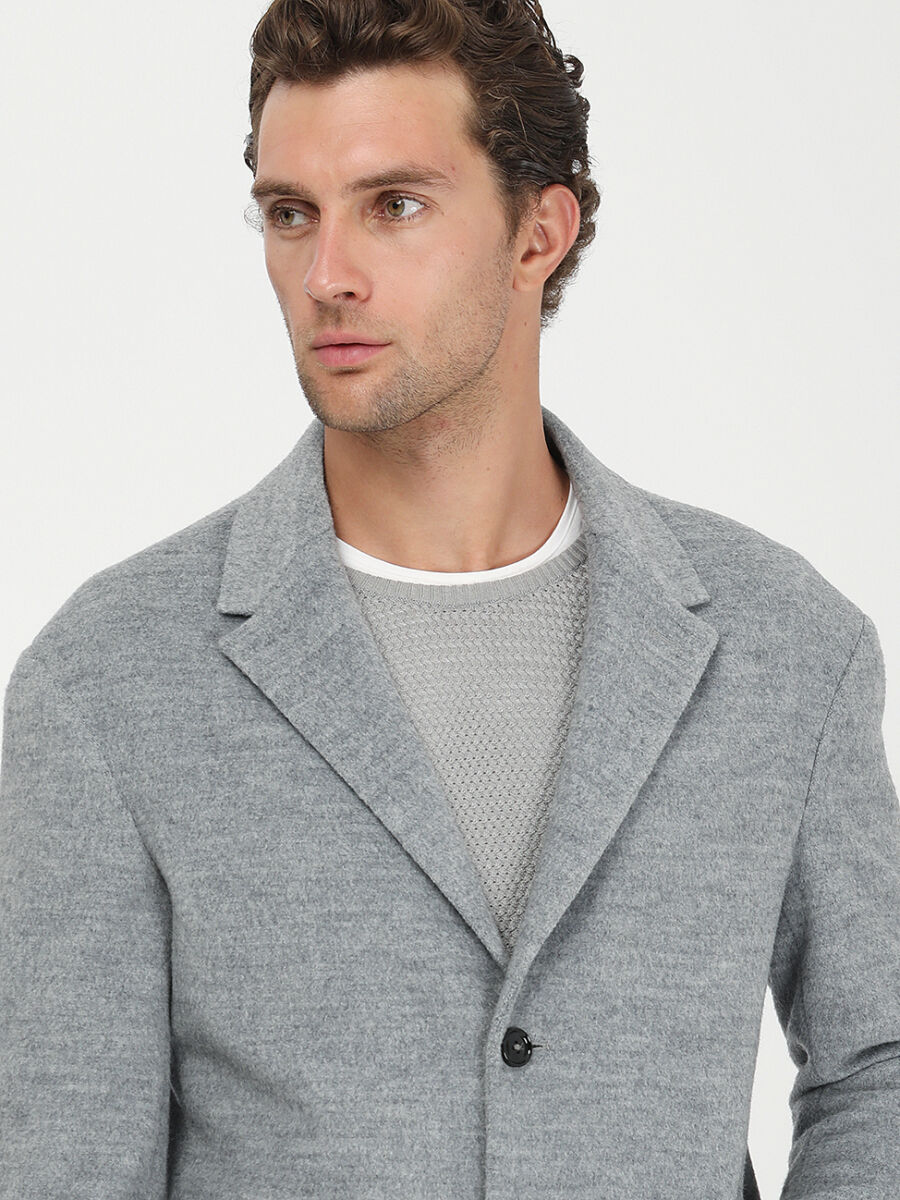 Grey Loose Fit Butterfly Collar Classical Knitting Overcoat - 2