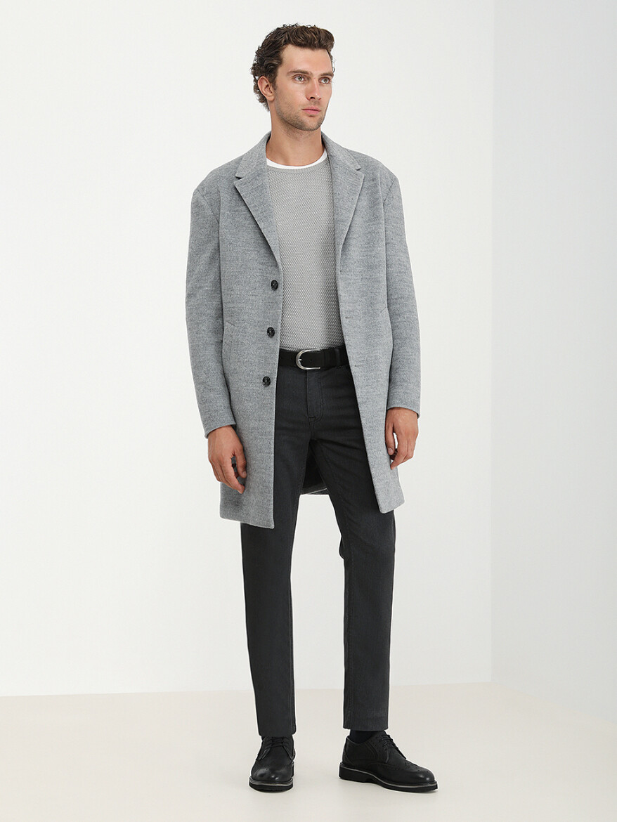 Grey Loose Fit Butterfly Collar Classical Knitting Overcoat - 3