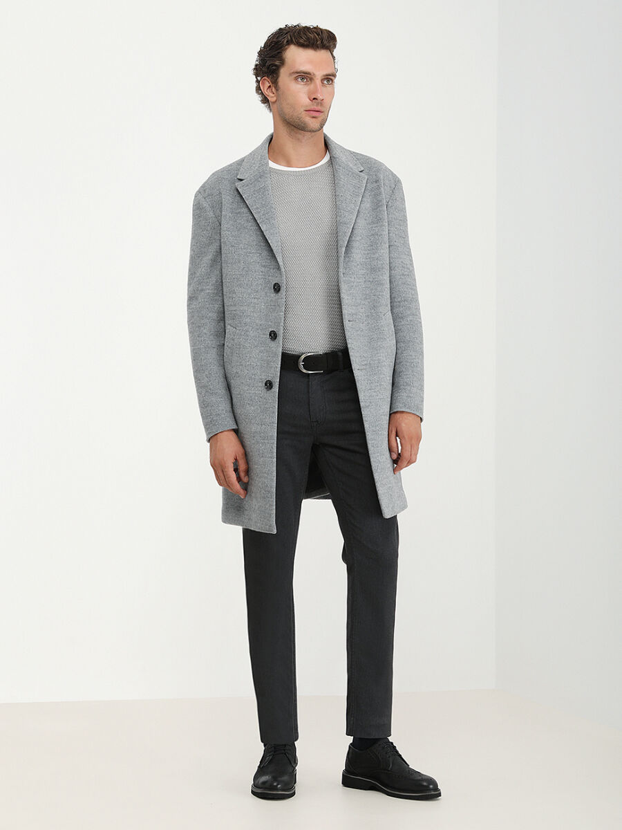 Grey Loose Fit Butterfly Collar Classical Knitting Overcoat - 3