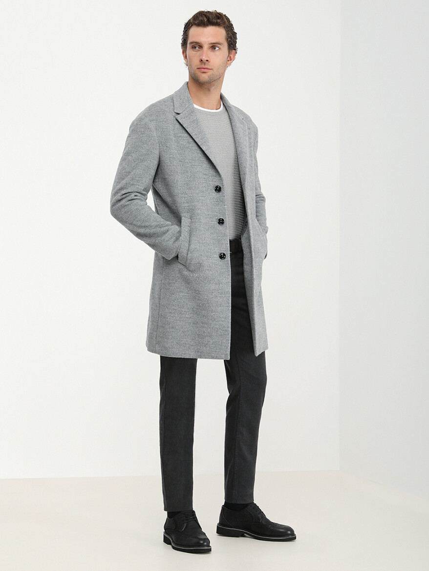 Grey Loose Fit Butterfly Collar Classical Knitting Overcoat - 5