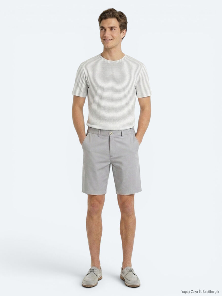 Grey Material Jogging Fit Casual Bermuda - 4